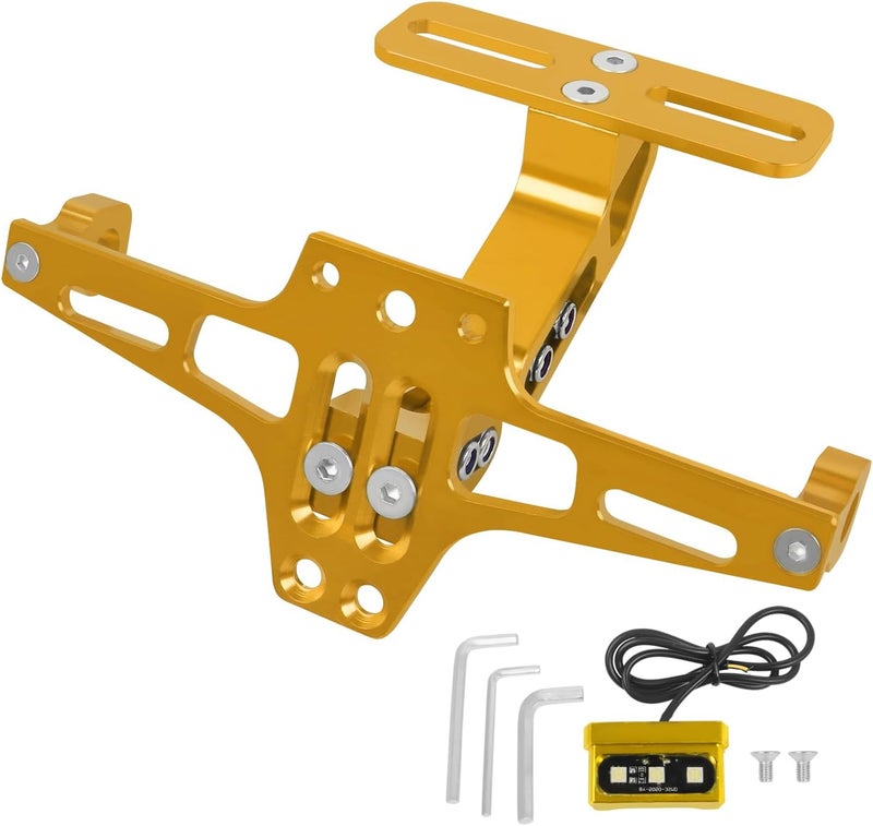 HAONEL Motorcycle License Plate Bracket Holder CNC Aluminum Gold Universal Fender Eliminator Kit with Plate Light - Image 1